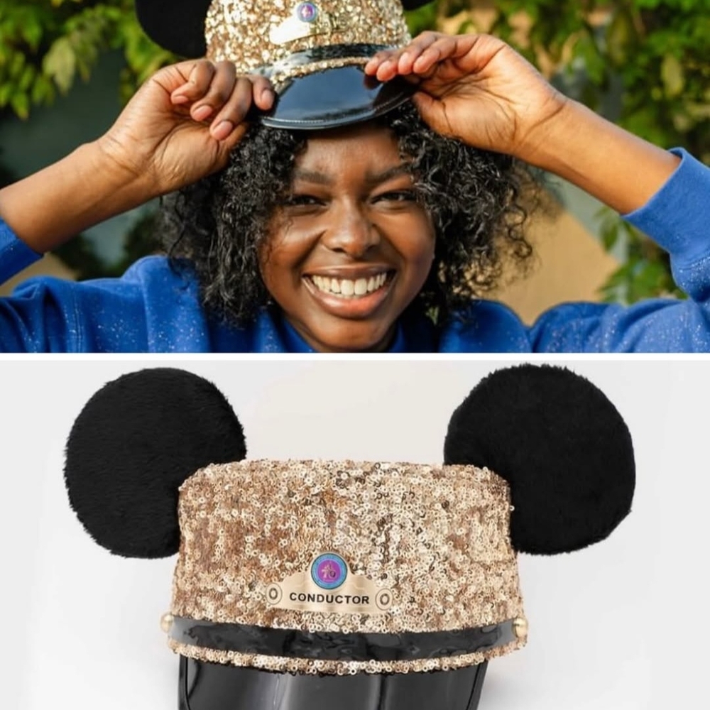 Disney 70th Anniversary Gold Sequin Conductor Hat with Black Ears